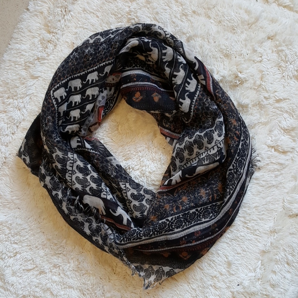 Elephant print black and pink scarf